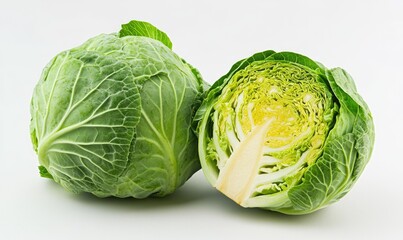 A head of cabbage with a stem and a leaf