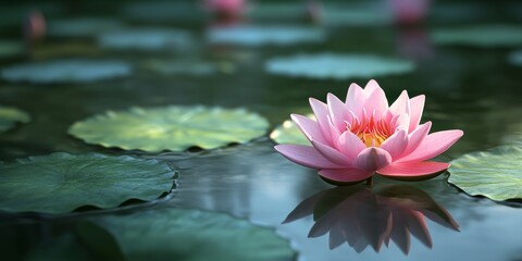 Lotus flower blossoms beautifully in a serene temple pond, showcasing the elegance of the lotus flower in a tranquil environment. The lotus flower symbolizes purity and peace.