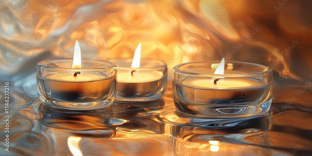 Aufkleber burning candles on decorative glass create a captivating ambiance in this abstract photo. the interp