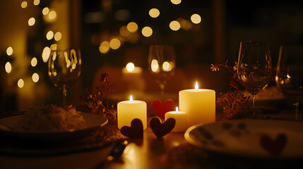Romantic dinner setting with candlelight ambiance