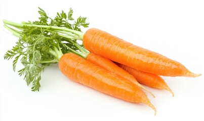 Three carrots are sitting on a white background