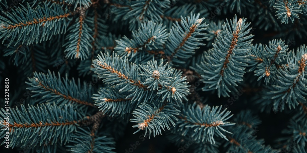 Aufkleber Closeup of beautiful branches from a coniferous tree, showcasing the intricate details of each needle and the natural beauty of the coniferous tree. Perfect for adding a text overlay.