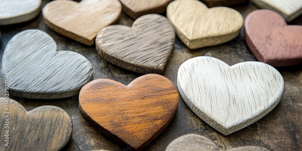 Aufkleber Rustic wooden hearts create a charming and warm aesthetic, perfect for greeting cards. These wooden hearts in a rustic style add a unique touch to any greeting card design.