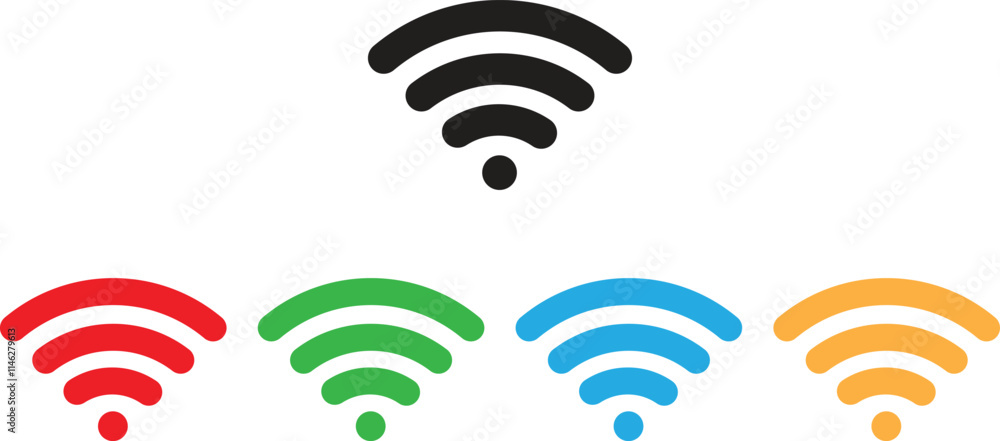 Poster colorful wifi icon set in five colors . wireless network icon . wireless internet connection sign . 