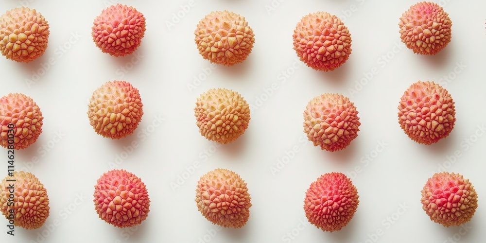 Poster collection of lychees displayed on a white background, showcasing the unique appearance of lychees a
