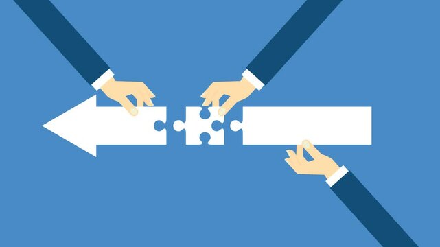 Teamwork working together to success, cooperation or team building collaborate to solve problem, partnership, help and support, business people colleagues help work together to connect jigsaw puzzle.