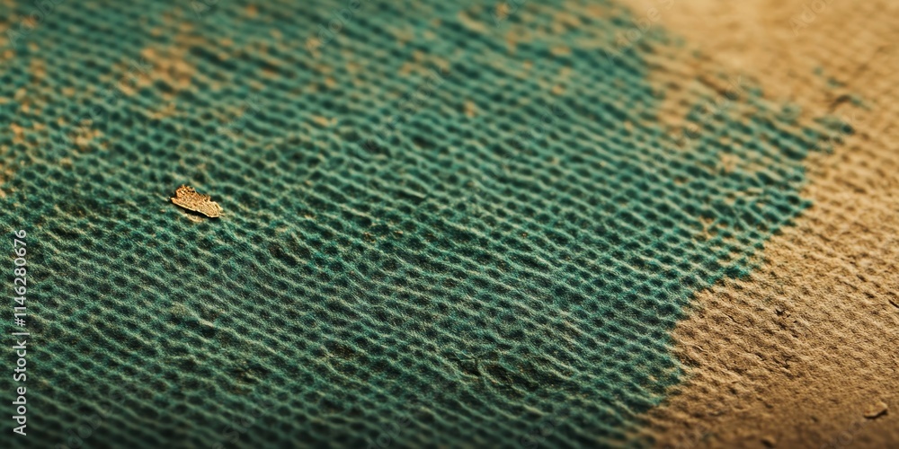 Leinwandbilder Close up of a green abstract pattern texture on cardboard. This unique cardboard texture features a retro feel, resembling old paper and vintage blank wallpaper for creative projects.