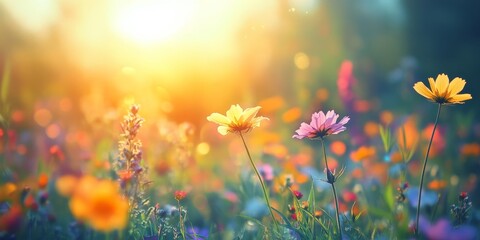 Fototapeta premium Bright and vibrant summer scene featuring a sunny background, perfect for capturing the essence of summer and evoking feelings of warmth and joy associated with summer days.