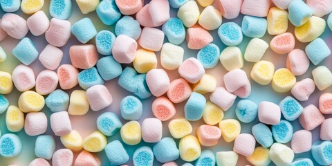 Colorful mini marshmallows create a vibrant background and delightful texture, perfect for adding a fun and whimsical touch to various design projects involving colorful mini marshmallows.