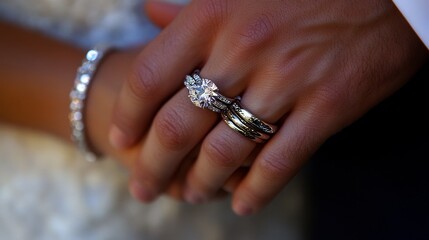 Wedding rings held by a bride and groom symbolize their love and commitment. The wedding rings capture a moment of joy and union in the celebration of their special day.