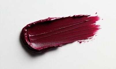 A red lipstick stain on a white background