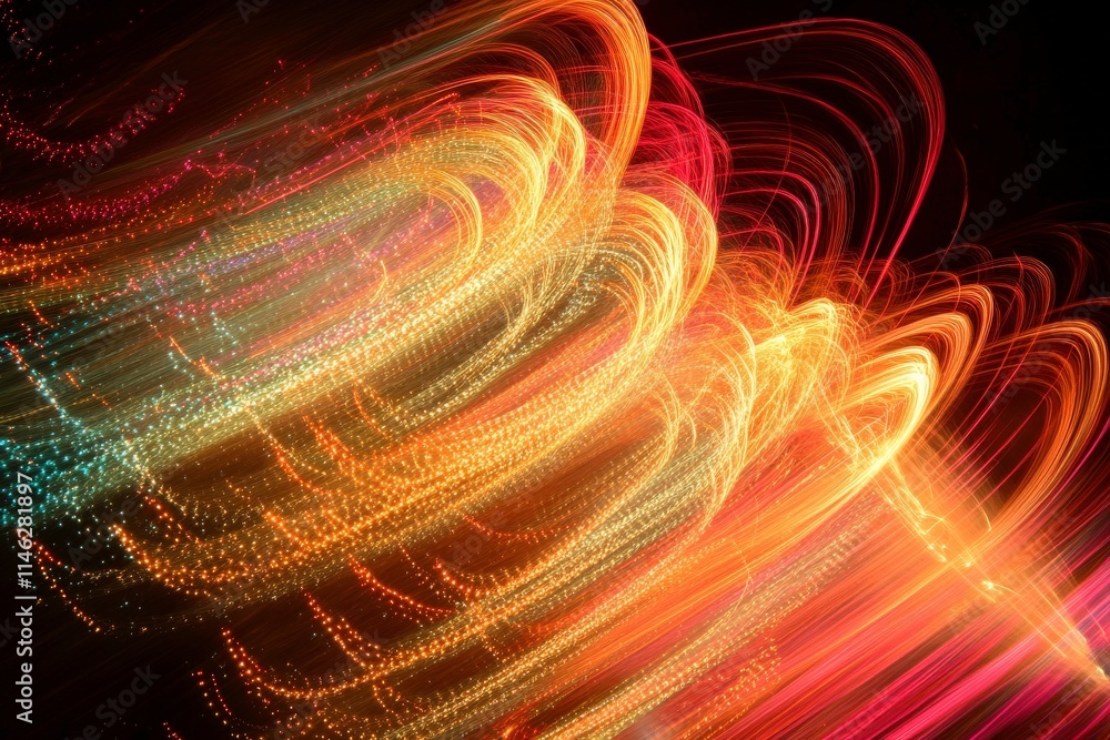 Poster vibrant and colorful light trails creating a dynamic abstract background with swirling patterns and 