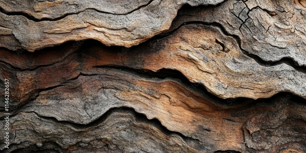 Aufkleber Close up of an old bark texture showcasing the intricate details and patterns of aged wood. This fragment of an old barked tree reveals the beauty of nature s design in a unique way.
