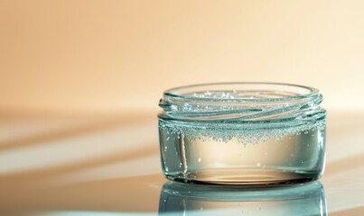A clear jar with a blue liquid inside