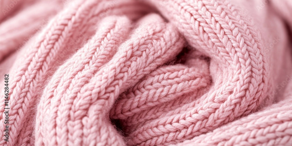 Poster close up of pink knitted fabric showcasing its intricate texture. this pink knitted fabric serves as