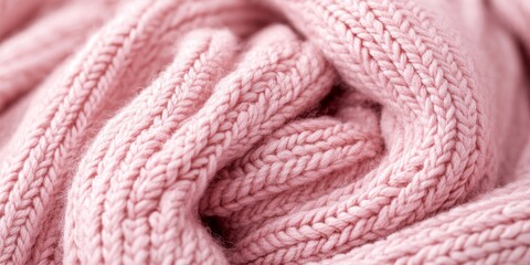 Close up of pink knitted fabric showcasing its intricate texture. This pink knitted fabric serves as a vibrant background, highlighting its unique texture and soft appearance. Perfect for design use.