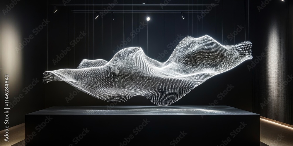 Poster The creation of abstract waves accompanied by sophisticated lighting effects results in a captivating visual display that showcases elegance in form and illumination.