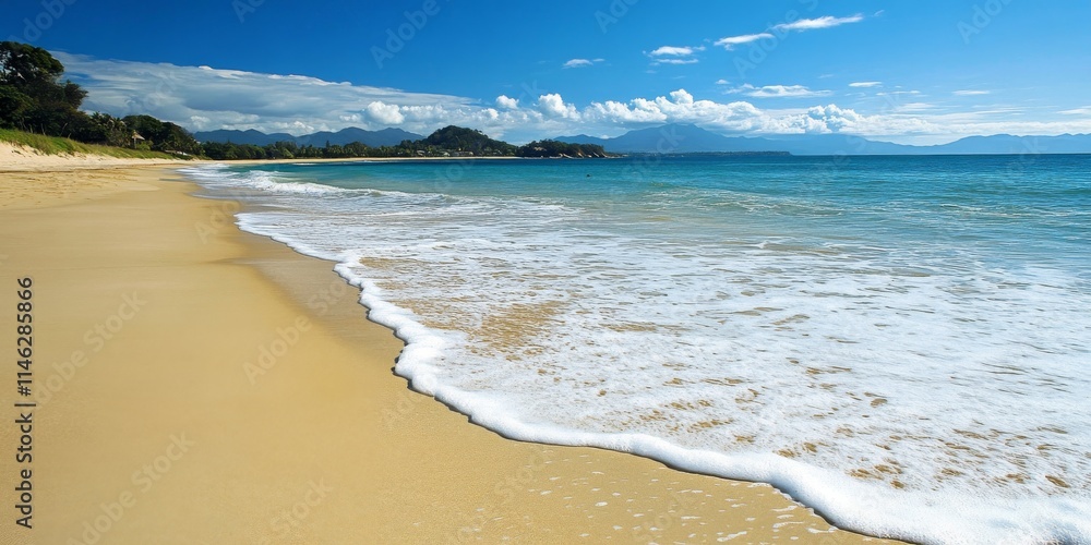 Poster the beach sand displays a stunning appearance, making the beach sand an inviting and appealing desti