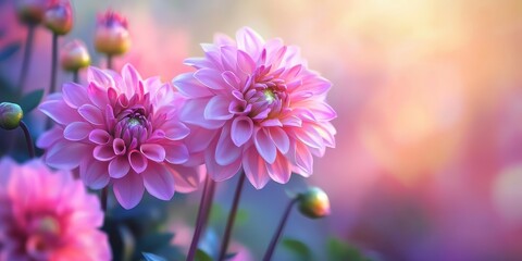 Obraz premium Morning beauty with blooming flowers showcases the vibrant colors and delicate petals of nature s beauty. Experience the serene beauty of flowers in the morning light for an uplifting start.