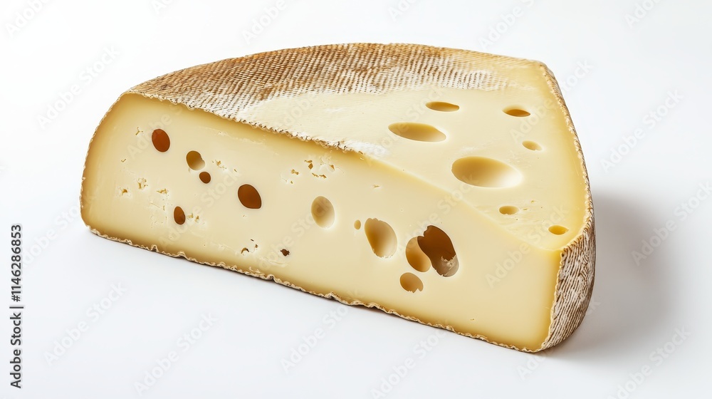 Aufkleber isolated piece of emmentaler cheese displayed on a clean white background, showcasing the distinctiv