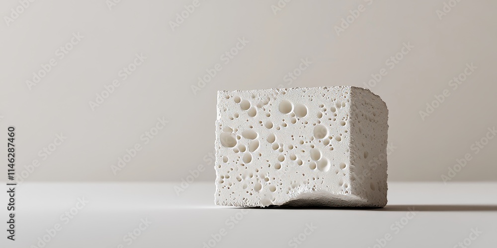 Aufkleber Tofu bubble on a white background creates a visually appealing contrast, highlighting the unique texture and shape of the tofu bubble in this minimalist composition.