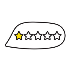 Speech bubble with one star rating review. Customer experience. Illustration on white background.