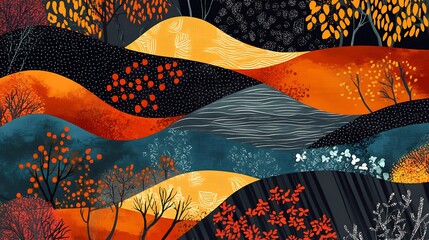 Obraz premium Abstract Landscape with Fall Colors and Geometric Shapes