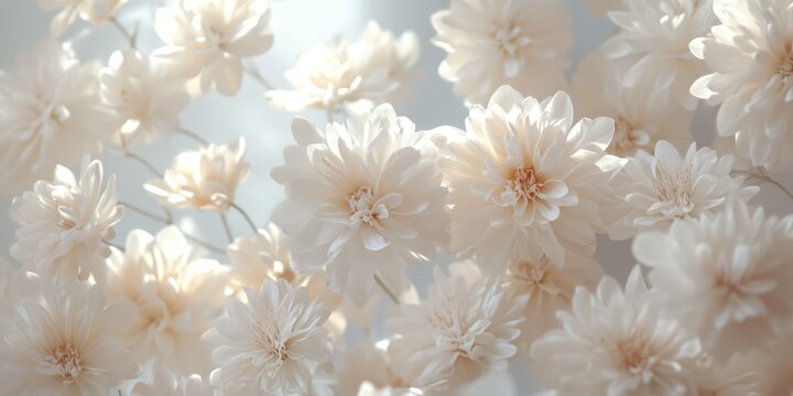 A detailed view of a white floral arrangement captured in a gentle blur, highlighting the delicate beauty of the blooms in soft focus.