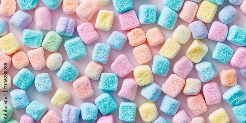 Poster pastel colored marshmallow treats create a delightful, colorful marshmallows candy background. this 