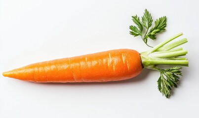 A carrot with a green leaf on top