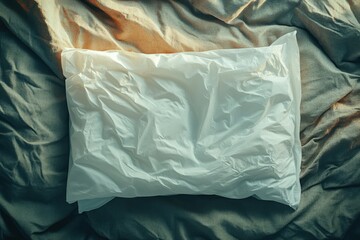 Crumpled white pillow on a bed.