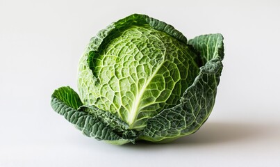 Fototapeta premium A green cabbage is sitting on a white surface