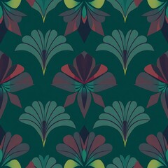 Seamless Teal Floral Pattern: An elegant and intricate design featuring stylized floral motifs in shades of teal, burgundy, and olive green. Perfect for textile prints, wallpaper, and surface design.