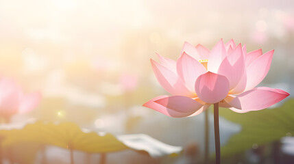 Obraz premium Pink Lotus Flower in Full Bloom with Golden Bokeh