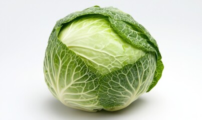 A head of cabbage with a green leafy top