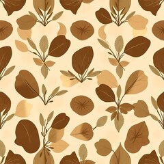 Golden Foliage Seamless Pattern:  A captivating seamless pattern featuring stylized, gold-toned foliage on a warm, cream background.