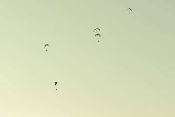 Paragliders flying in sky.