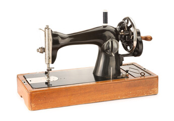 One vintage sewing machine isolated on white