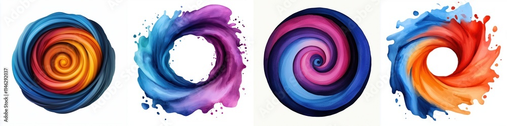 Poster laser beams interaction concept. a vibrant display of swirling colors in four distinct circular patt