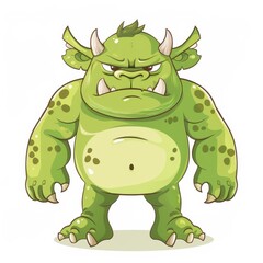 Naklejka premium A cartoon green monster with sharp teeth and claws standing with an angry expression.