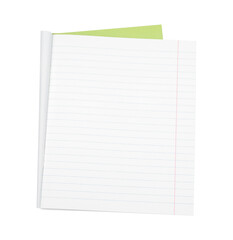 One open copybook isolated on white, top view. School stationery