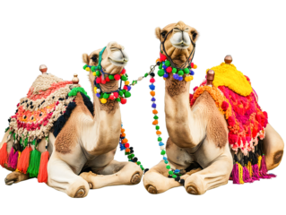 Two camels isolated on white background