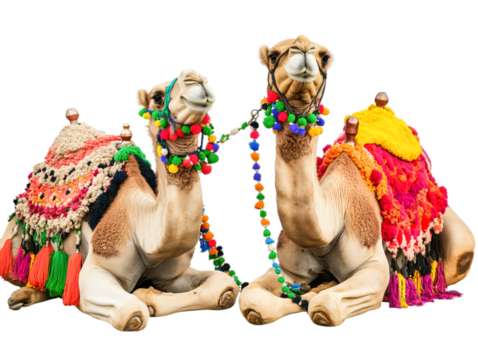 Two camels isolated on white background