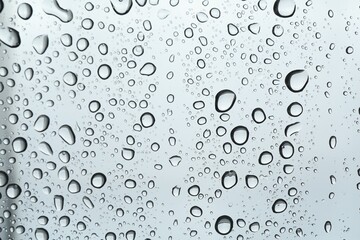 Many water drops on light glass surface, closeup