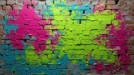 Abstract Brushstrokes in Fluorescent Green and Magenta