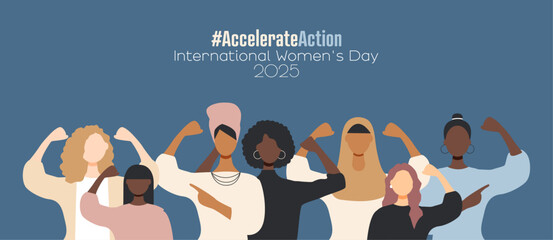Women show their strength. International Women's Day concept. #AccelerateAction