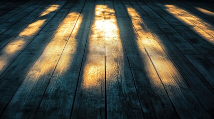 Sunlight beams across dark wooden floor.
