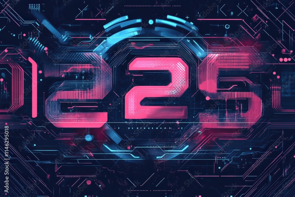 Poster abstract futuristic digital background with glowing numbers and intricate technological patterns rep