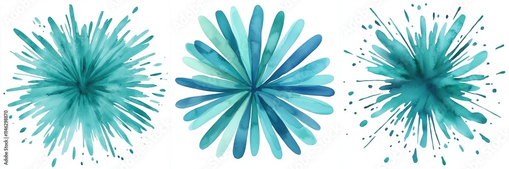 Poster new year fireworks concept. a vibrant watercolor design featuring three abstract splash shapes in va