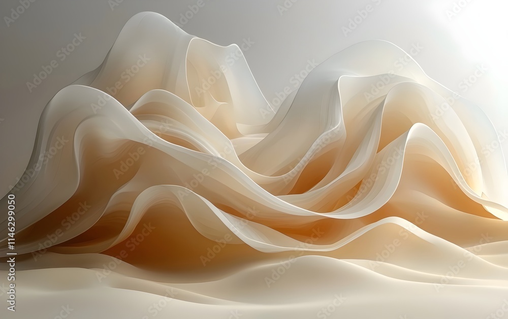 Poster abstract waves of translucent beige and cream create a serene and fluid landscape, evoking a sense o
